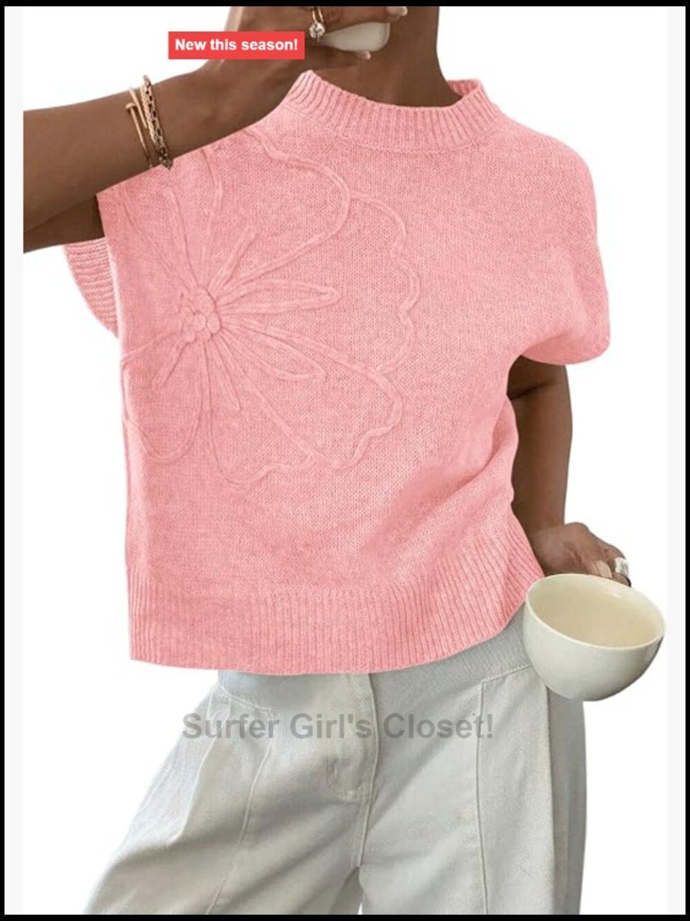 Knitted Sweater Vest Cap Sleeve Crewneck Women's Summer Top